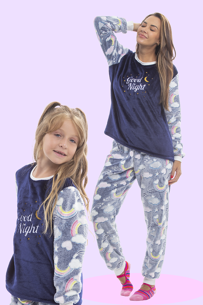 Pijama Adulto em Fleece Feminino Brilha no Escuro - Good Night Arco-Íris