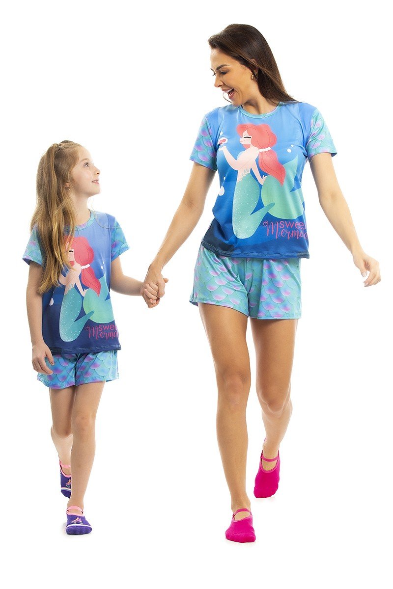 Pijama de Verão Adulto Feminino Peach Touch - Sereia
