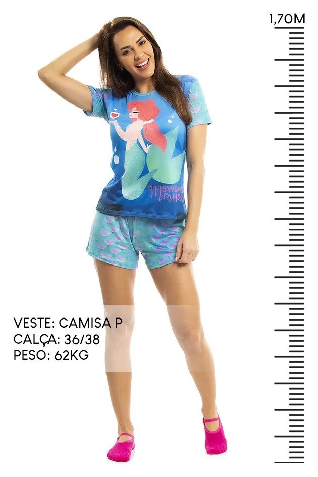Pijama de Verão Adulto Feminino Peach Touch - Sereia