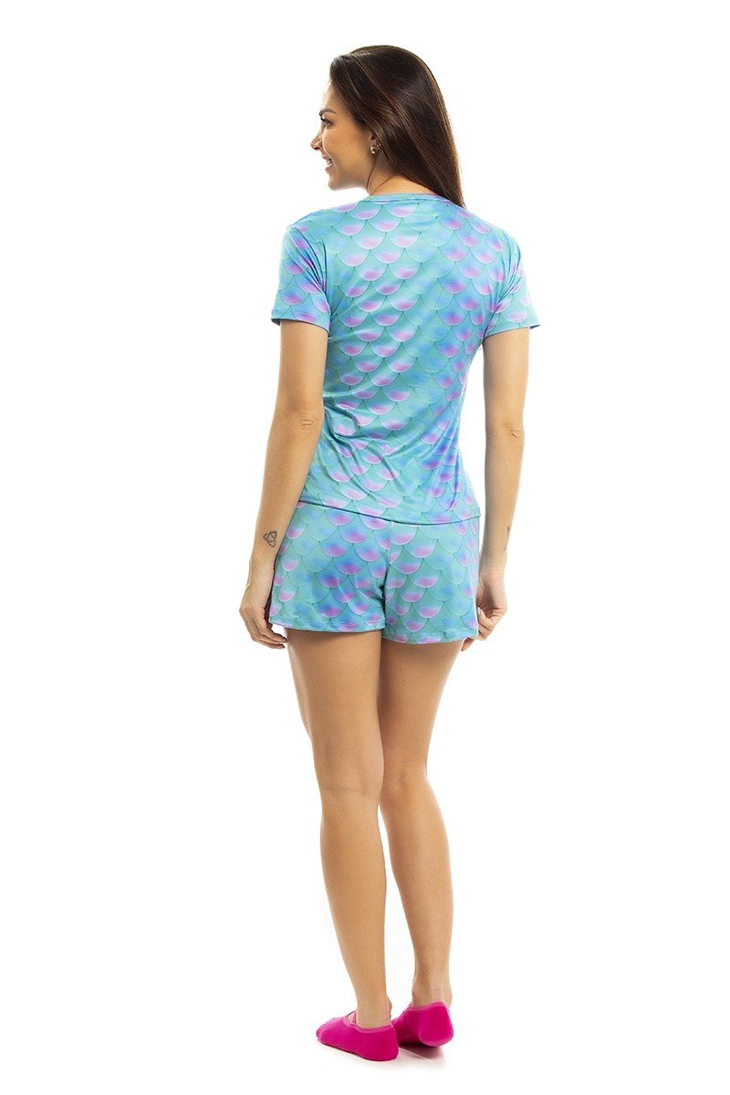 Pijama de Verão Adulto Feminino Peach Touch - Sereia