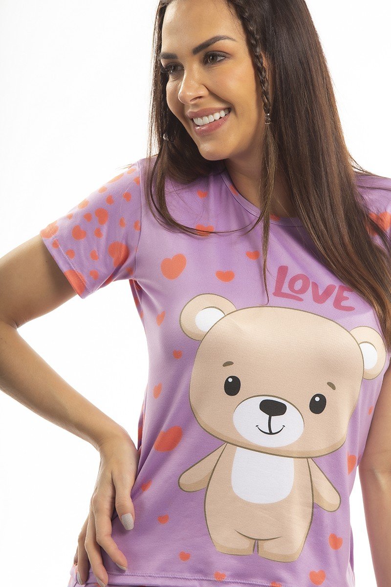 Pijama de Verão Adulto Feminino Peach Touch - Urso Love