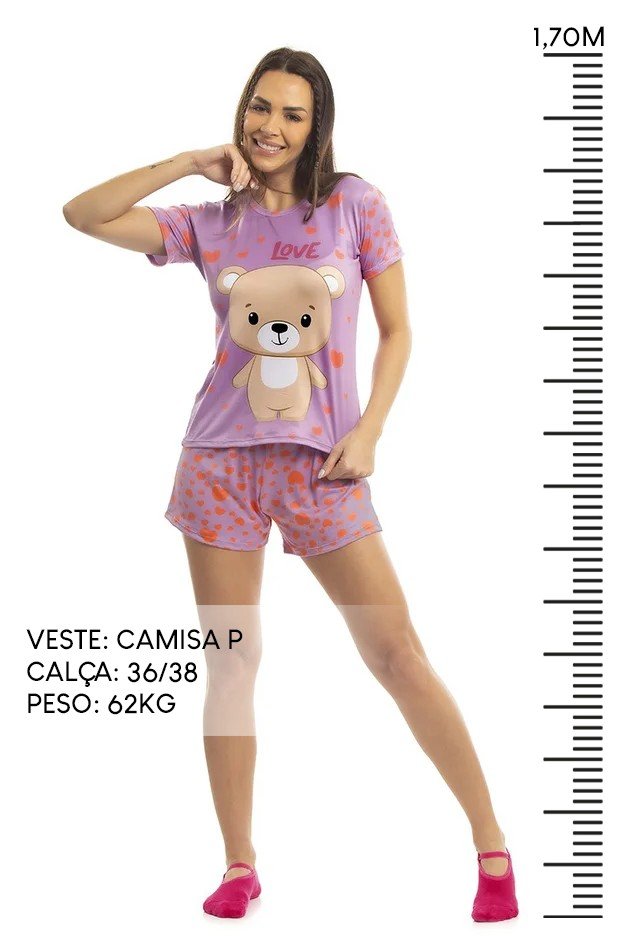 Pijama de Verão Adulto Feminino Peach Touch - Urso Love