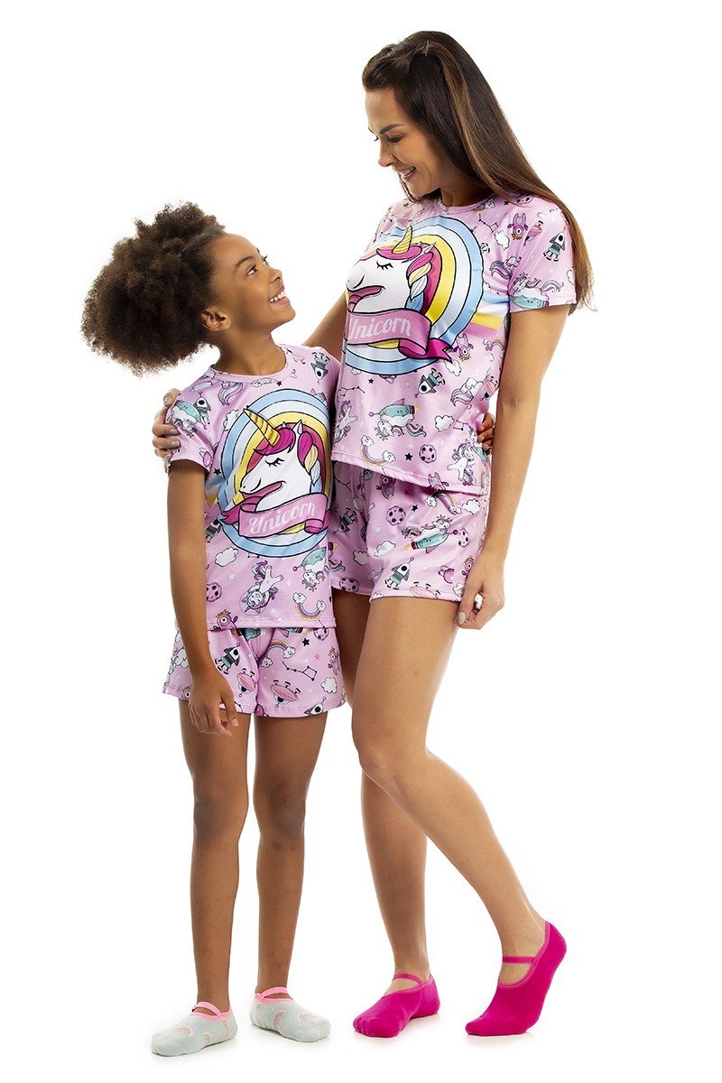 Pijama de Verão Adulto Feminino Peach Touch - Unicórnio Estelar
