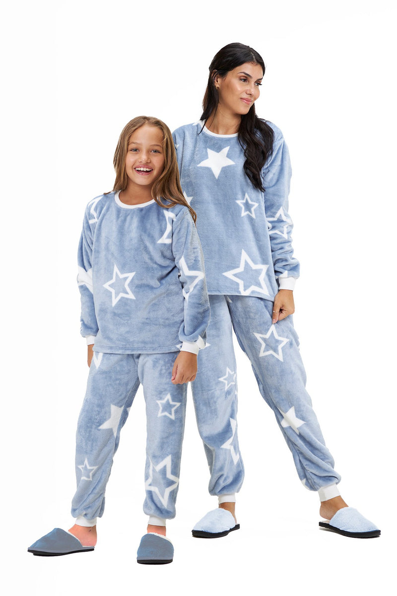 Pijama Adulto em Fleece Feminino - Estrela Azul