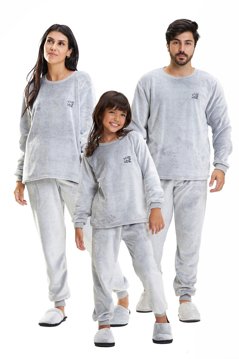 Pijama Adulto em Fleece Feminino - Mescla Básico