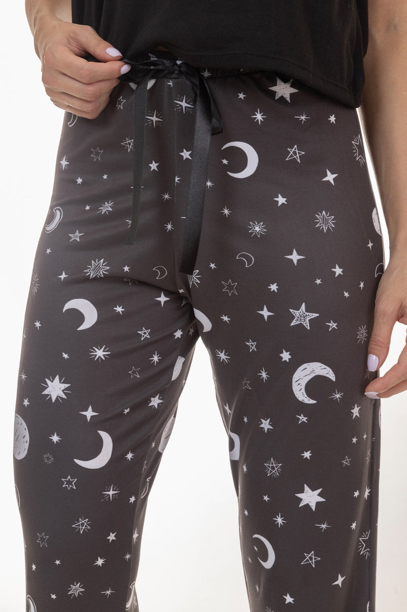 Kit Pijamas de Verão Adulto Feminino - Luar Estrelado (3 Peças)