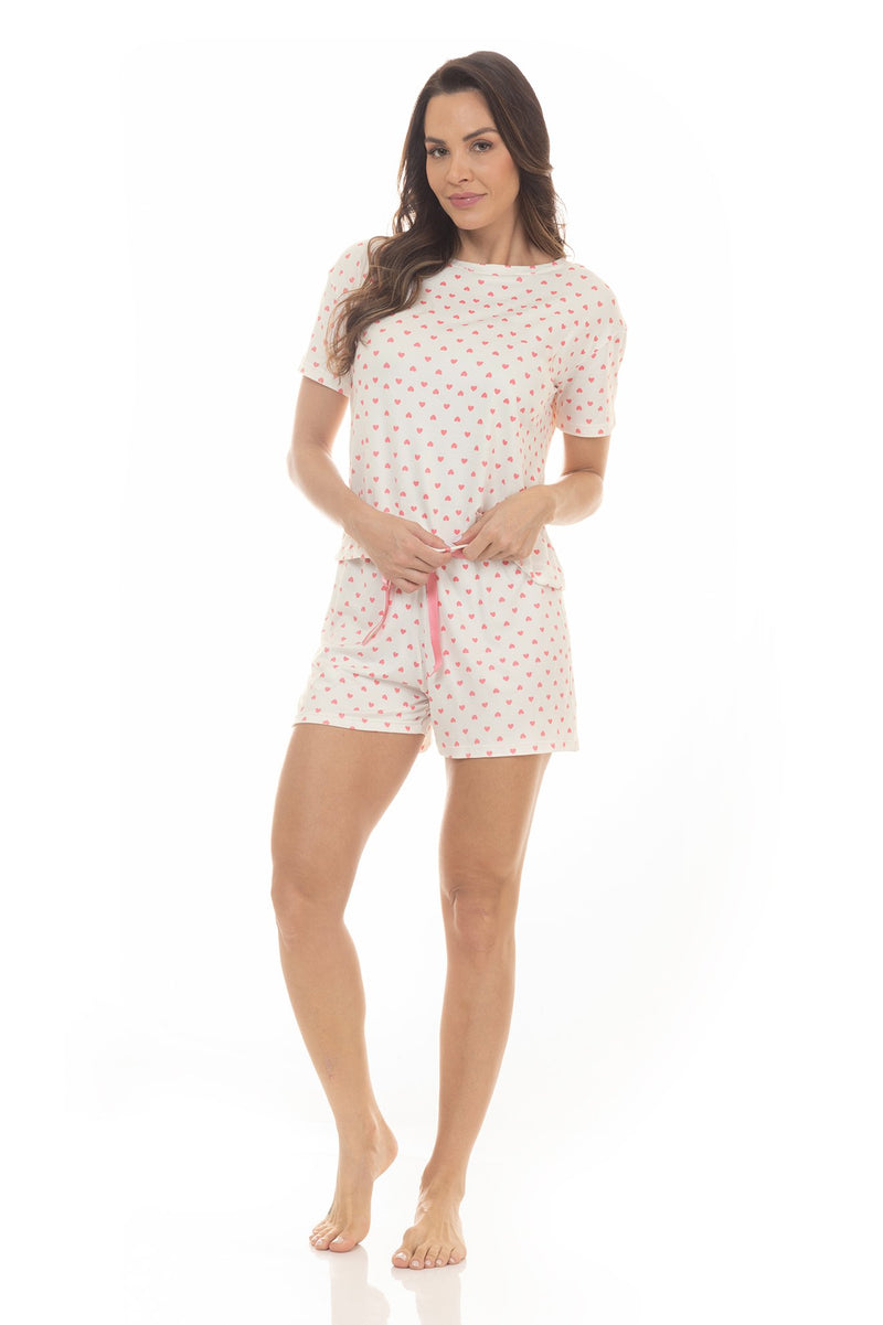 Pijama de Verão Adulto Feminino - Corações Rosa
