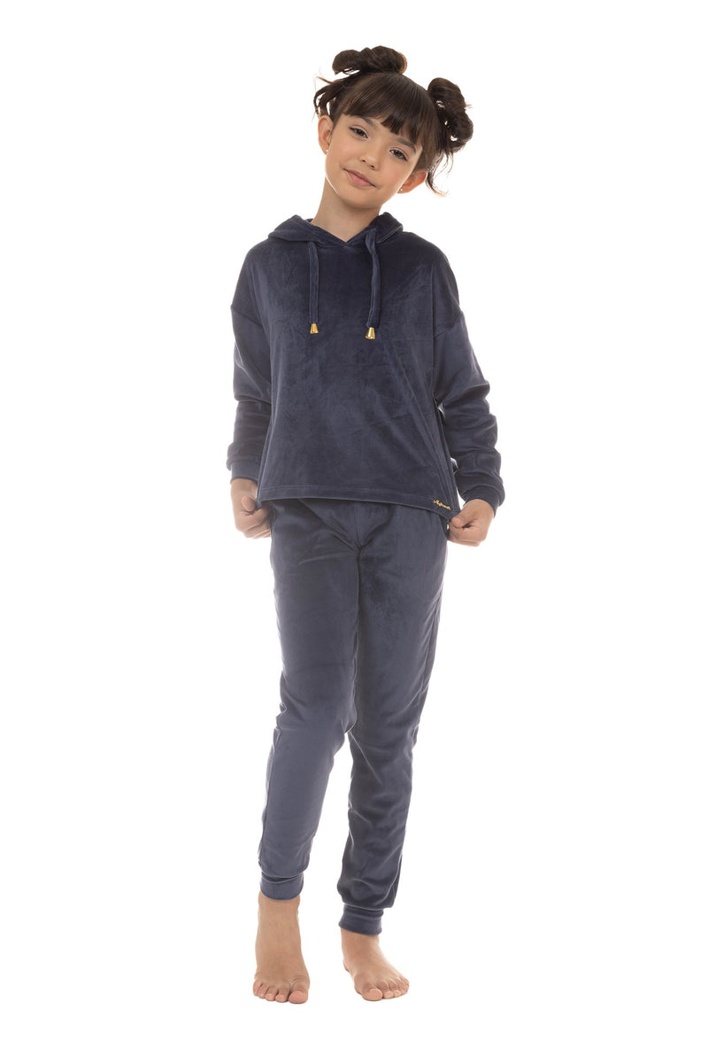 Conjunto de Inverno Infantil Feminino Plush - Azul