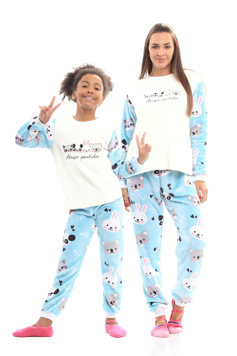Pijama Adulto em Fleece Feminino - Abraços Quentinhos