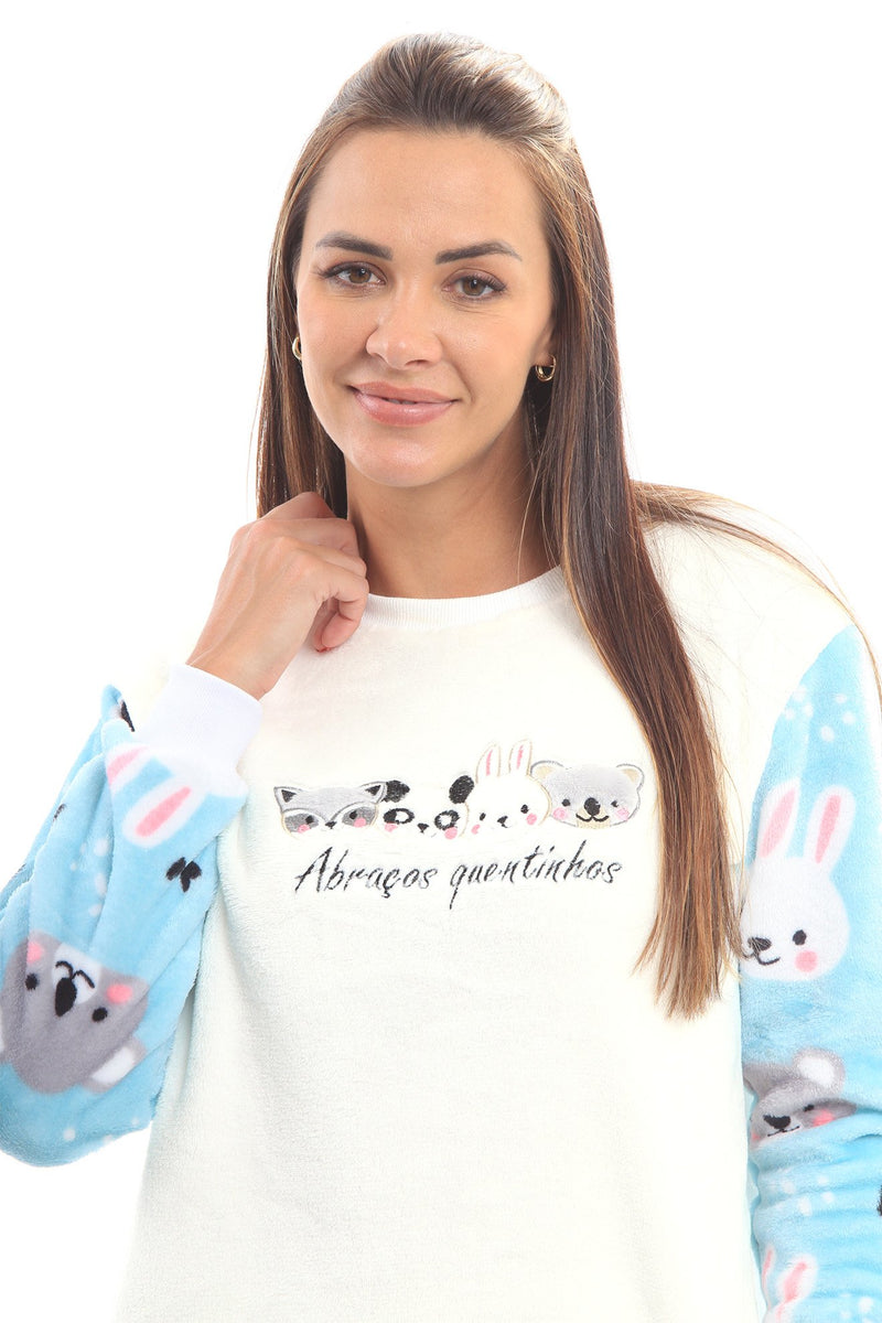 Pijama Adulto em Fleece Feminino - Abraços Quentinhos