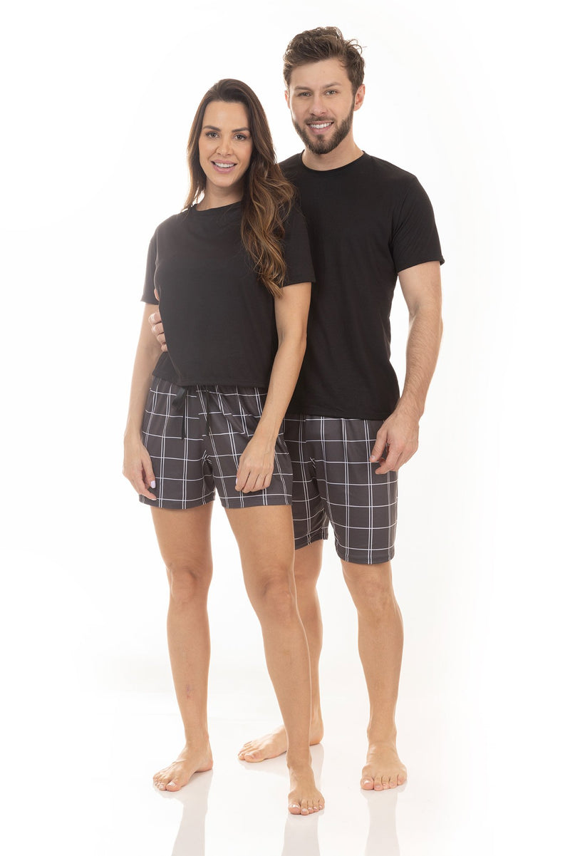 Pijama de Verão Adulto Masculino - Preto Listrado Fino