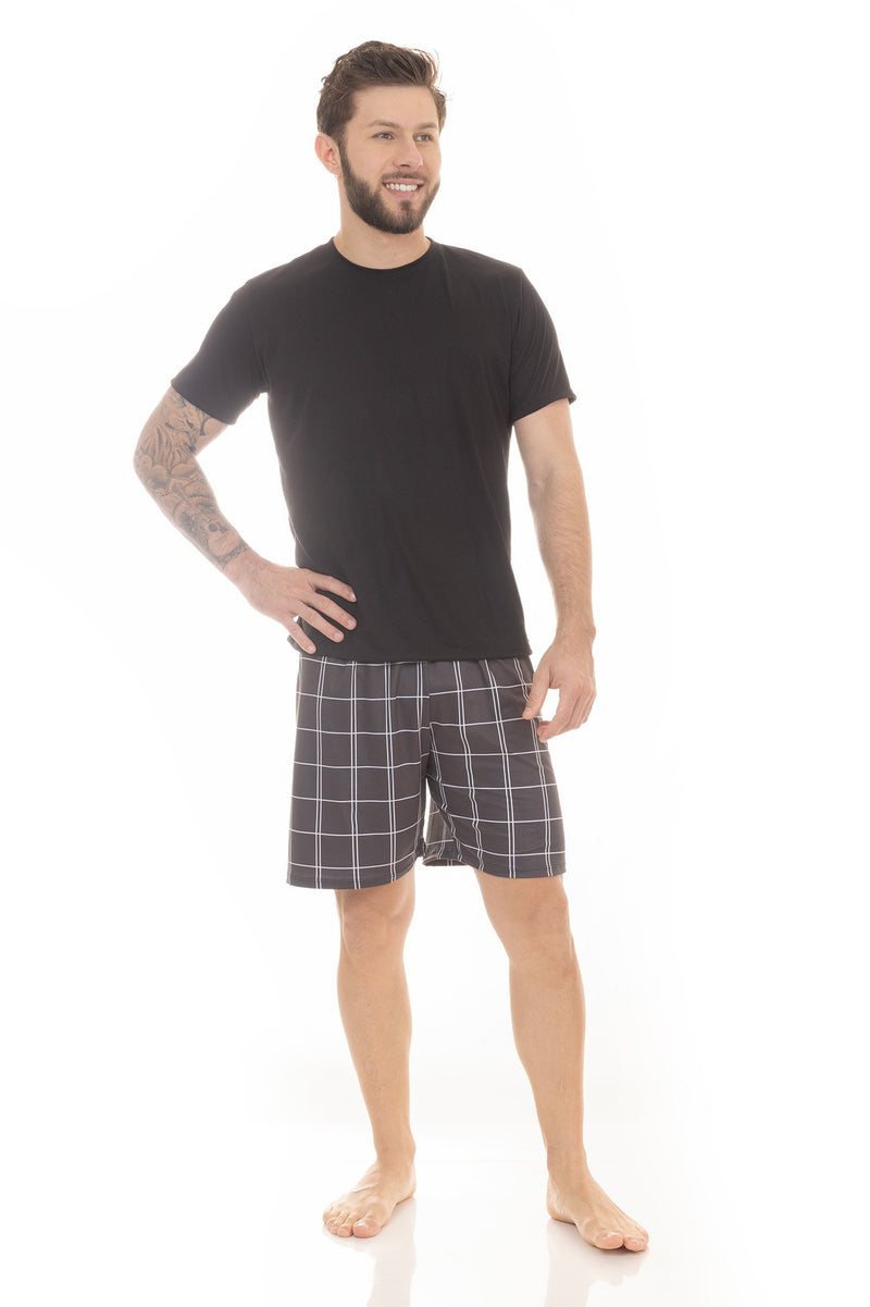 Pijama de Verão Adulto Masculino - Preto Listrado Fino