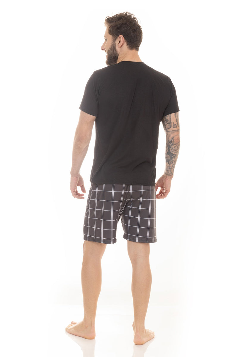 Pijama de Verão Adulto Masculino - Preto Listrado Fino