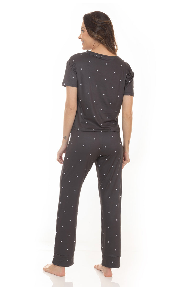 Kit Pijamas de Verão Adulto Feminino - Poá Preto (4 Peças)