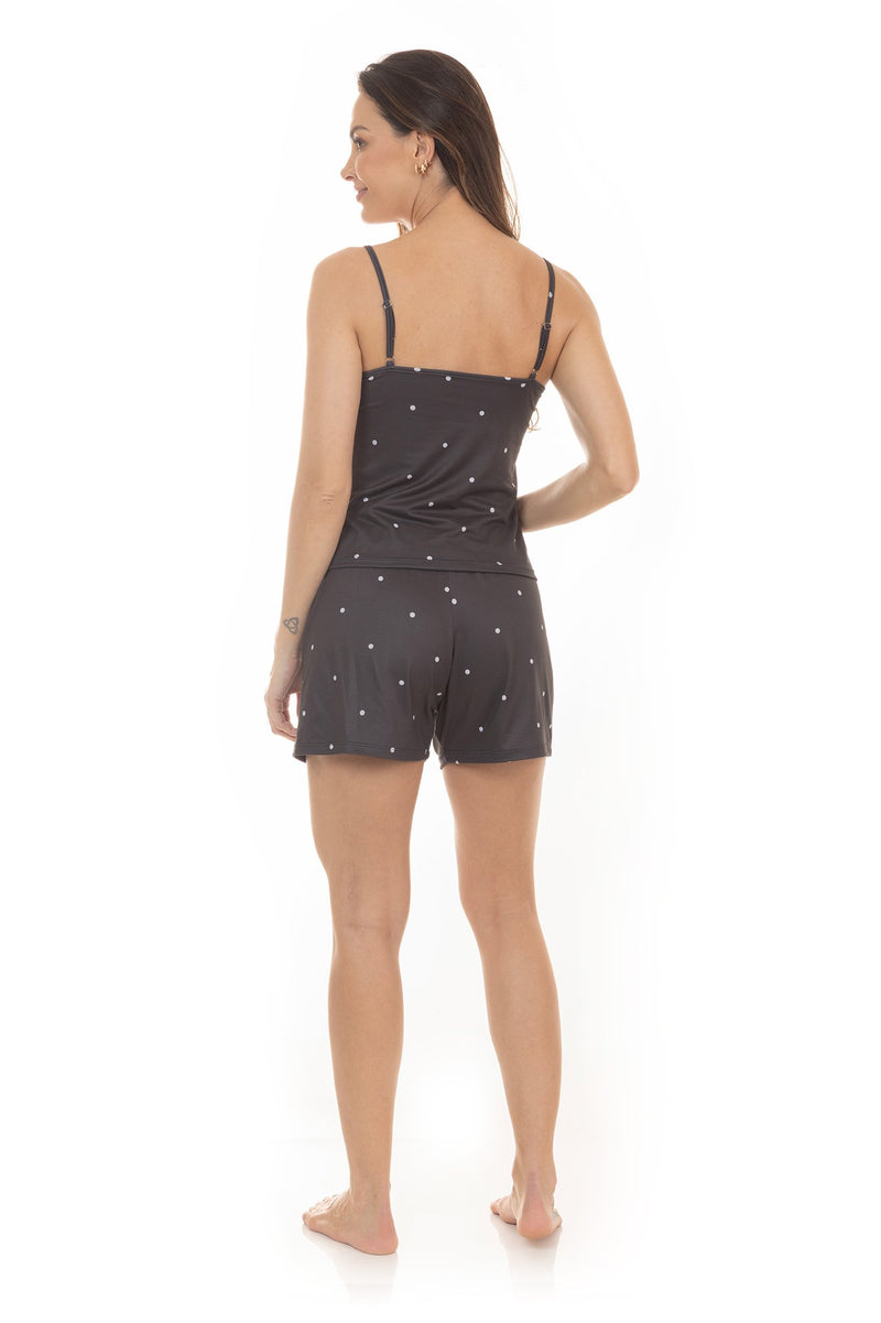 Kit Pijamas de Verão Adulto Feminino - Poá Preto (4 Peças)
