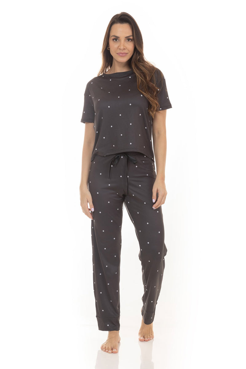 Kit Pijamas de Verão Adulto Feminino - Poá Preto (4 Peças)