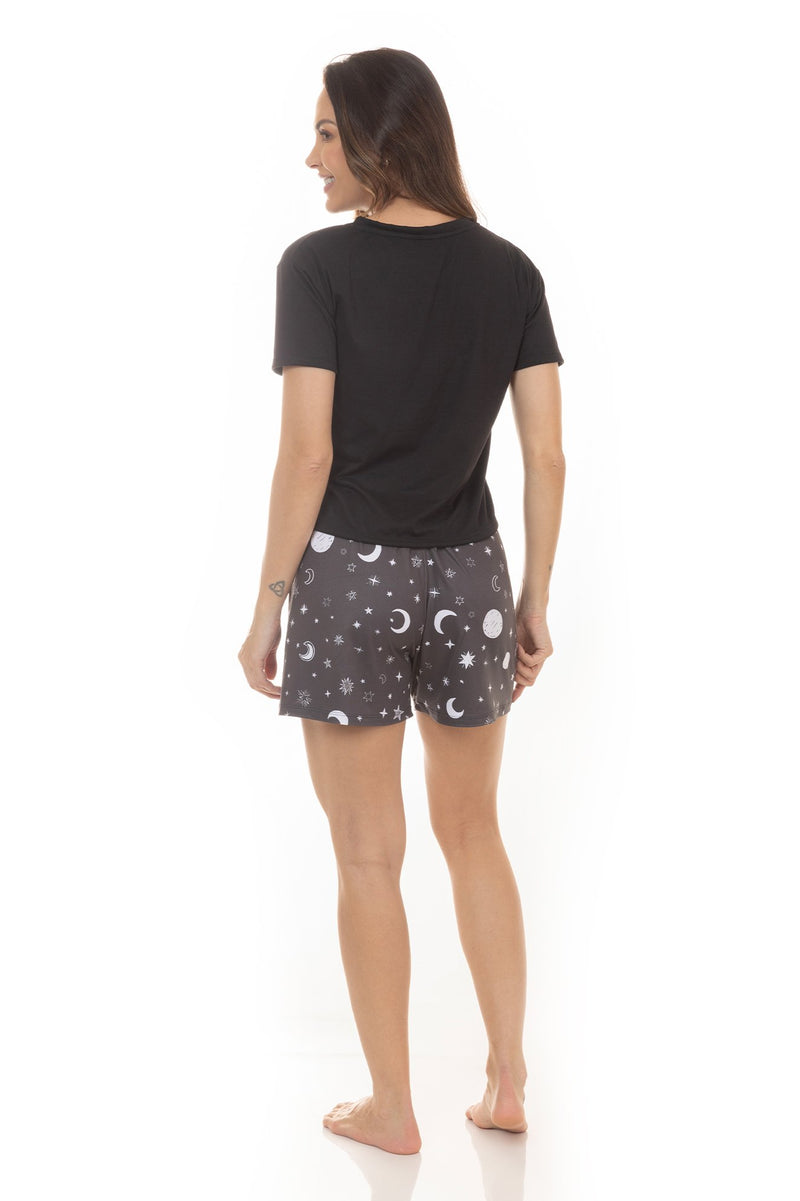 Kit Pijamas de Verão Adulto Feminino - Luar Estrelado (3 Peças)