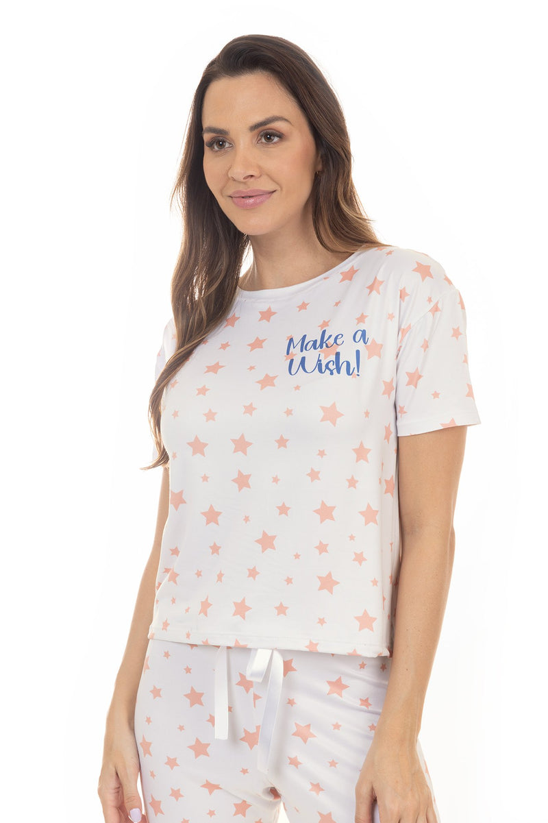 Pijama de Verão Adulto Feminino - Estrelas do Desejo