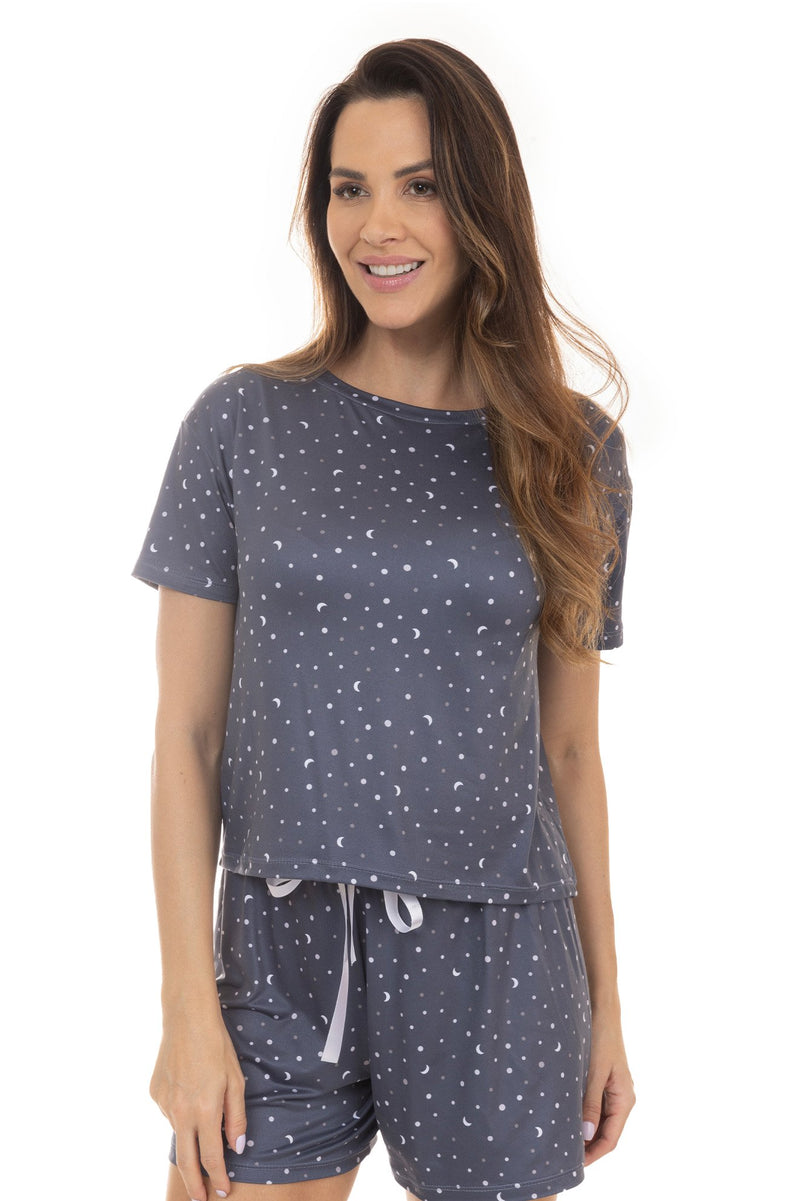 Kit Pijamas de Verão Adulto Feminino - Céu Estrelado Azul (4 Peças)