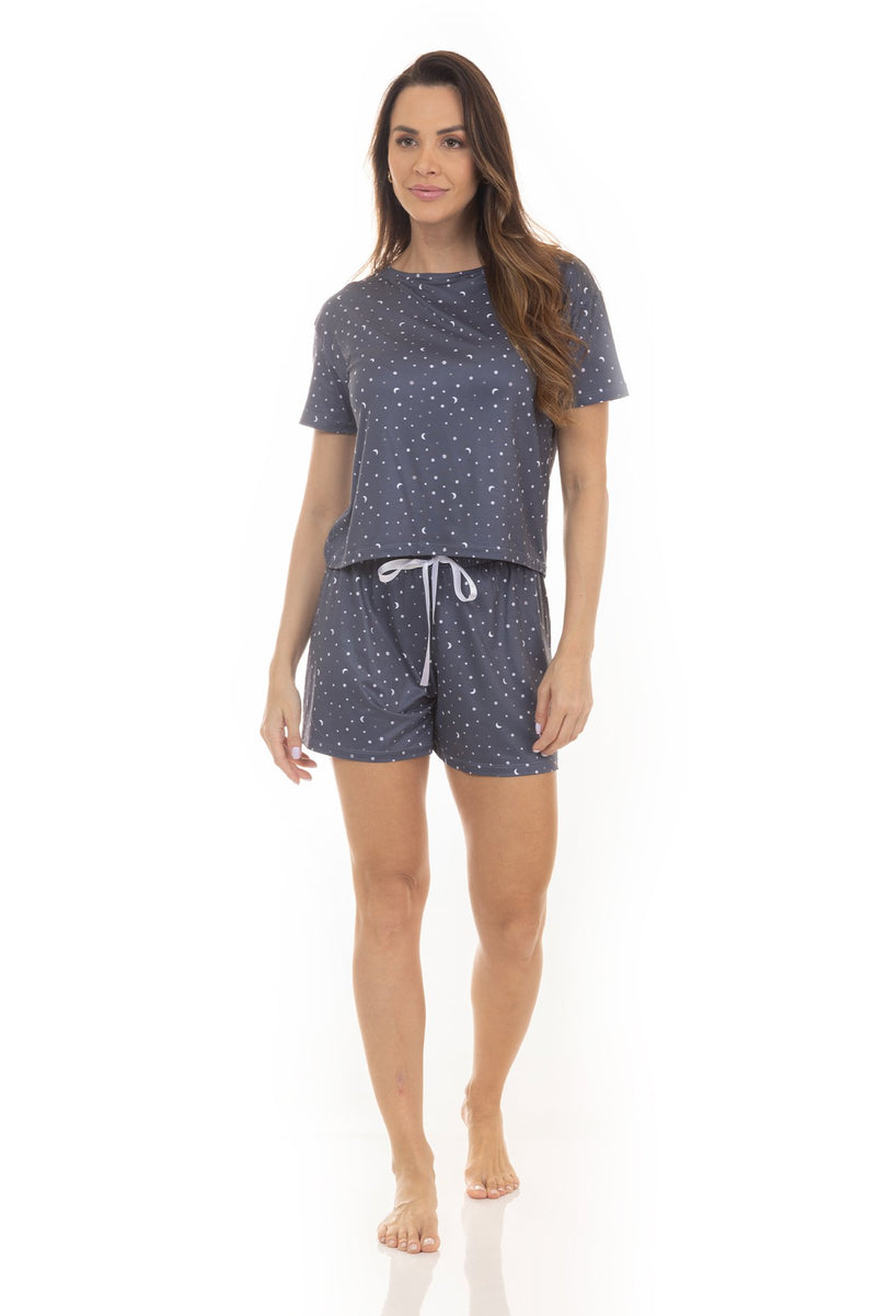 Kit Pijamas de Verão Adulto Feminino - Céu Estrelado Azul (4 Peças)