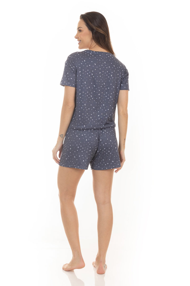 Kit Pijamas de Verão Adulto Feminino - Céu Estrelado Azul (4 Peças)