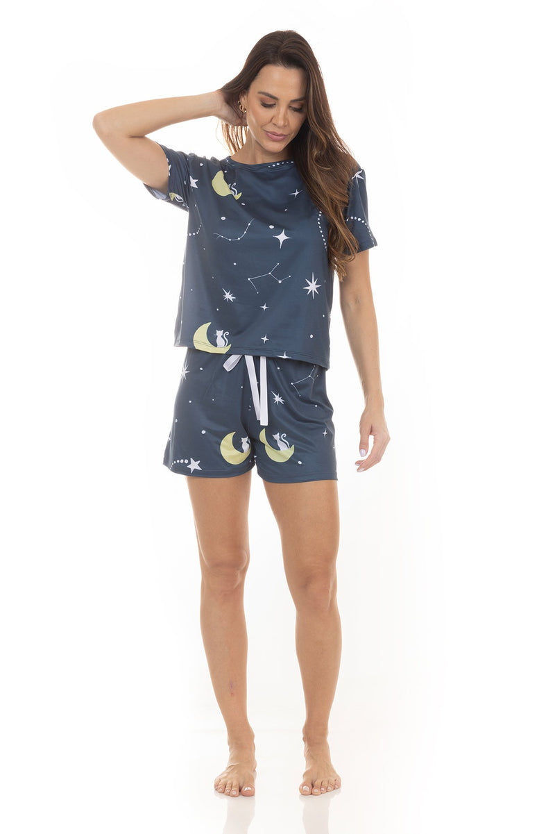 Pijama de Verão Adulto Feminino - Constelações Azul