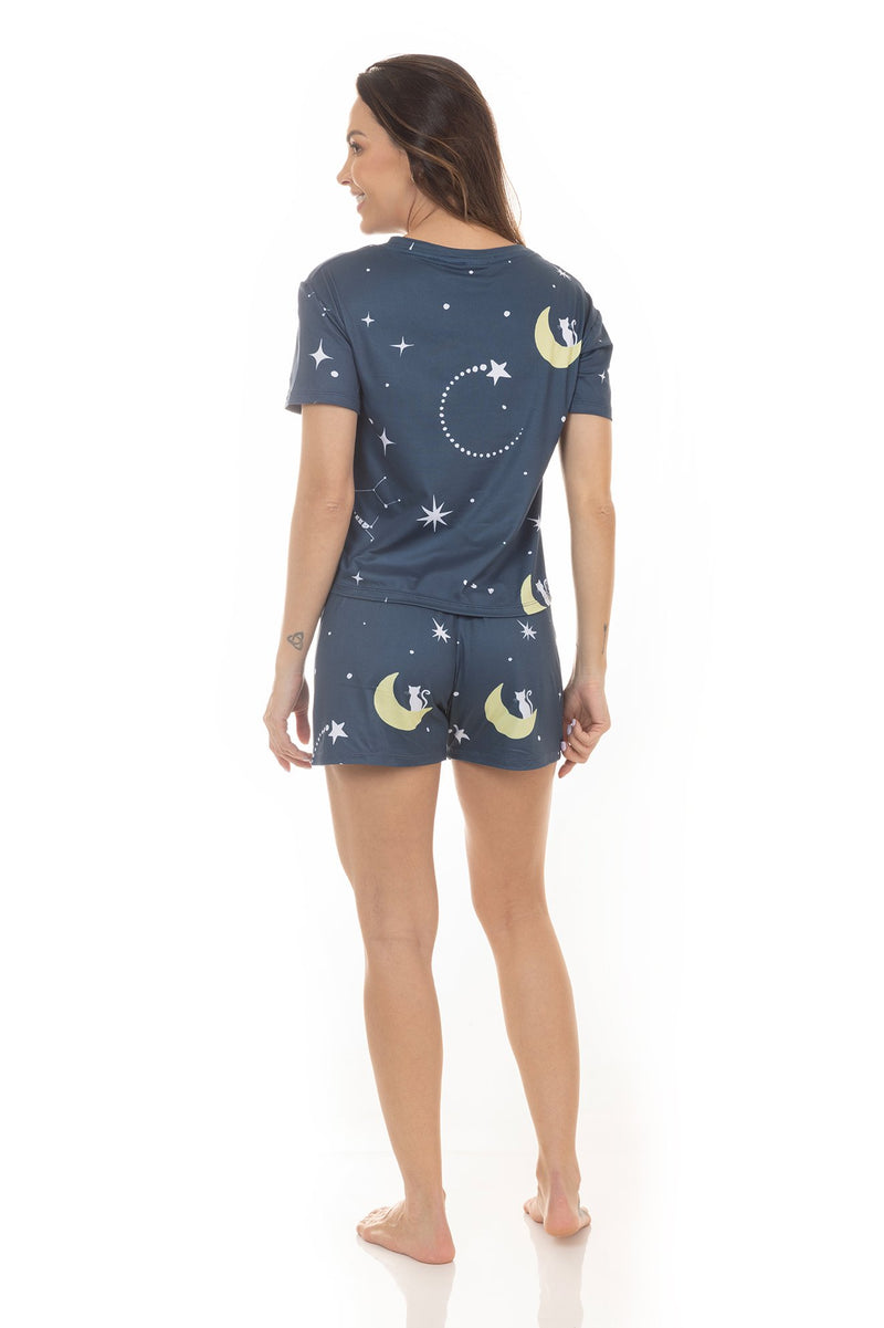 Pijama de Verão Adulto Feminino - Constelações Azul