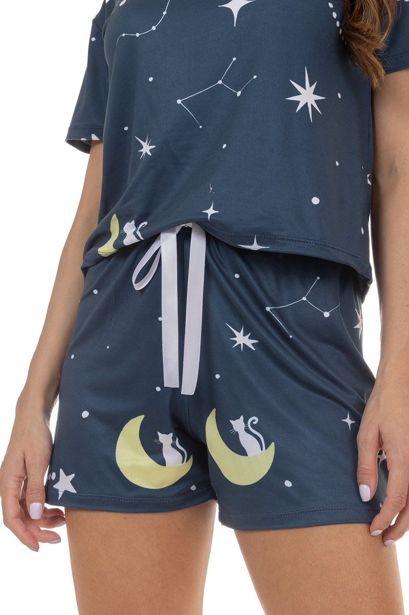 Pijama de Verão Adulto Feminino - Constelações Azul