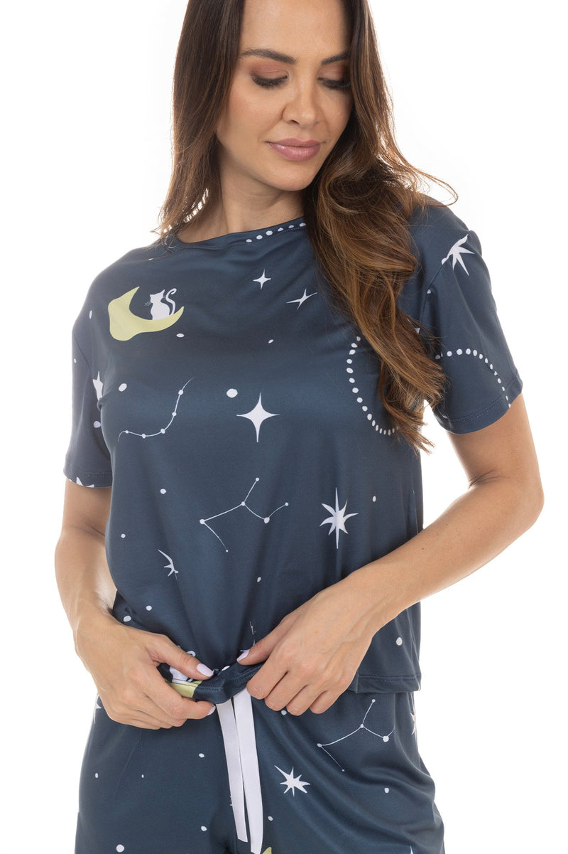 Pijama de Verão Adulto Feminino - Constelações Azul