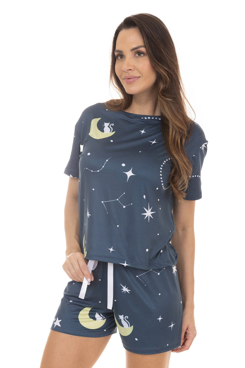 Pijama de Verão Adulto Feminino - Constelações Azul